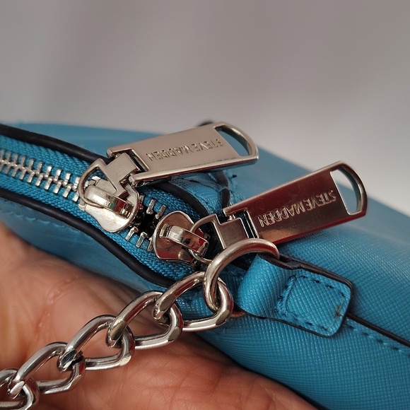 Steve Madden Teal Blue Zip Top Partial Chain Strap Crossbody Bag - Picture 5 of 9